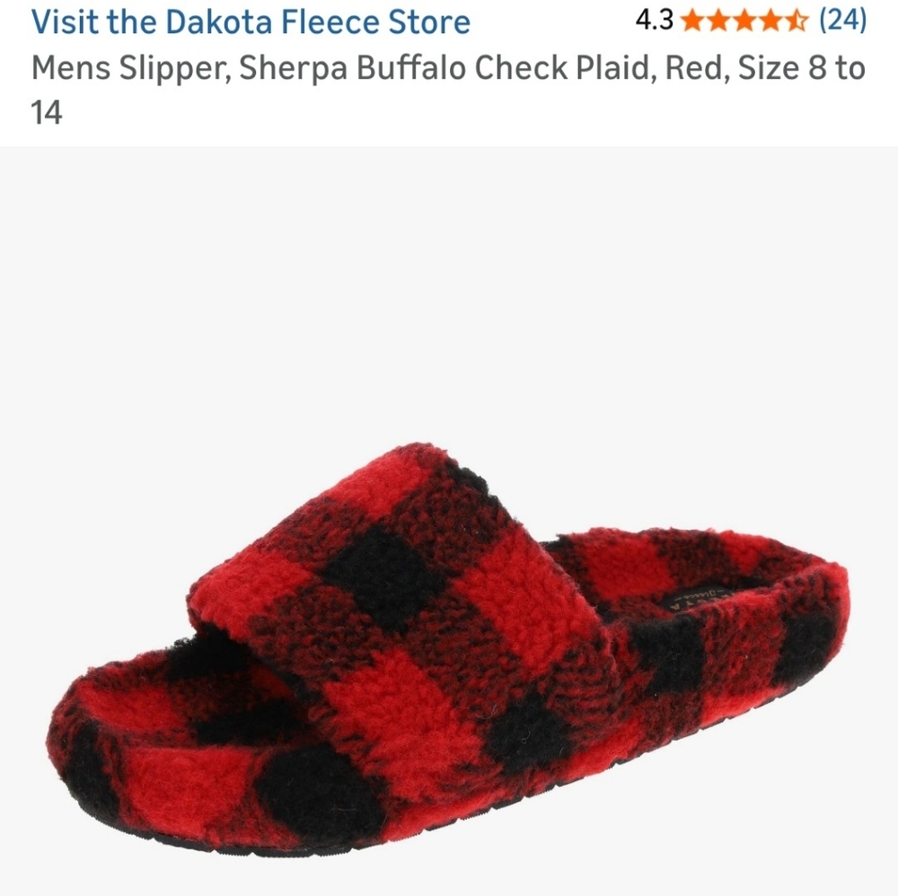 Dakota Sherpa Fleece Slippers Memory Foam Buffalo Check NEW